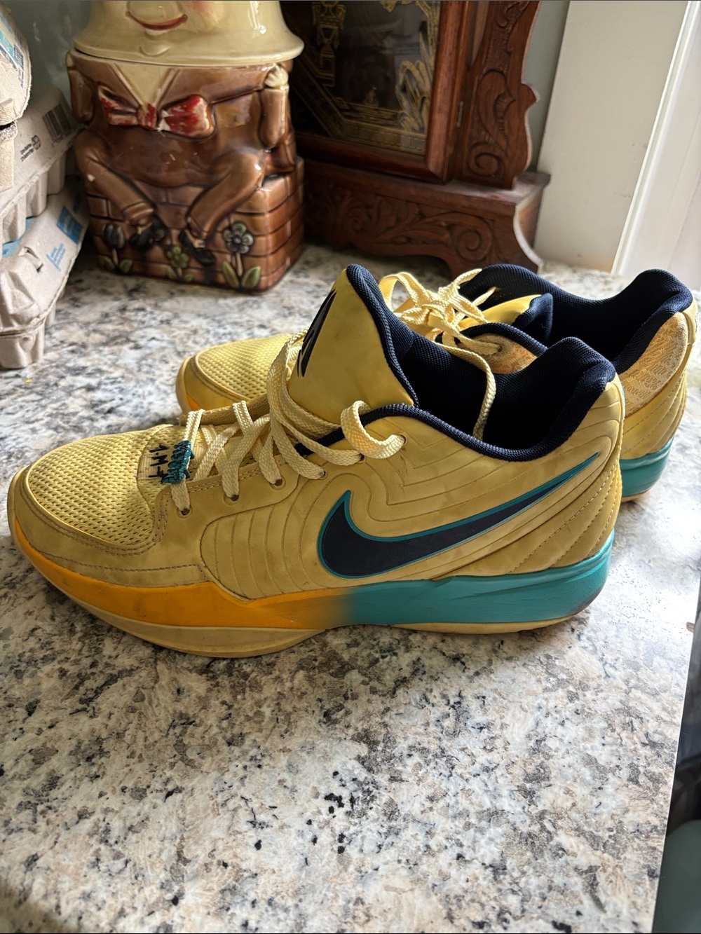 Nike Men’s Yellow Sneakers Ja 2with Teal and Navy Accents